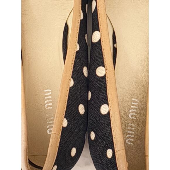 Miu Miu Black & White Polka Dot Espadrille Flats - Picture 5 of 6